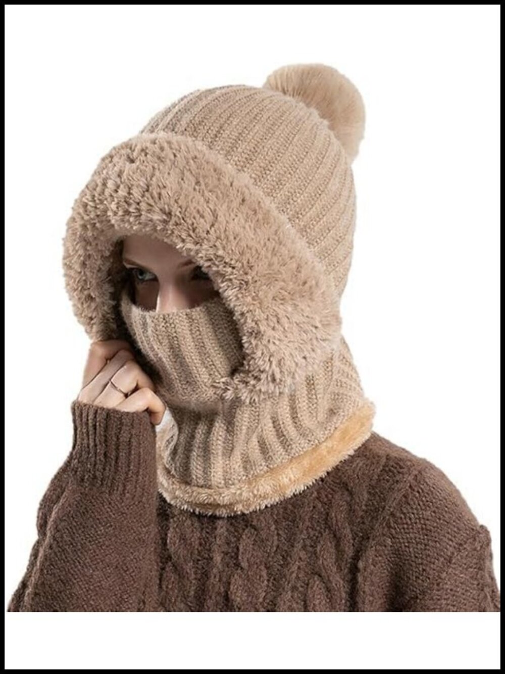 3 in 1 Winter Beanie Hat with Scarf and Face Mask Windproof Knit